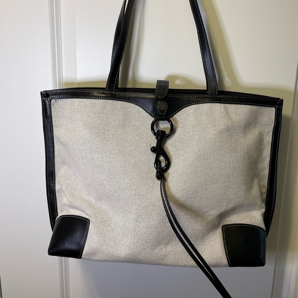 Rebecca Minkoff Megan Bicolor Bucket Tote Bag in Linen/Black